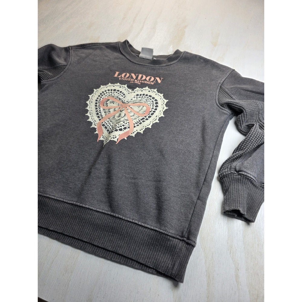 Colorful Planet London Heart Bow Graphic Sweatshirt Kids Large 12 Grey Coquette